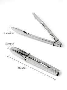 1PC Small 9 Inch Stainless Steel Food Tongs, Heat-Resistant Kitchen Food Tongs, BBQ Steak Tongs, Buffet Baking Tongs - Silver - View 11