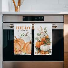 2件裝 Hello Autumn 南瓜印花超細纖維柔軟廚房毛巾，40*60cm 長方形抹布、桌布、手巾，廚房裝飾、家居裝飾，鄰居喬遷禮物，廚房餐巾與抹布，廚房浴室家居必需品 - 橘色 - 查看 5