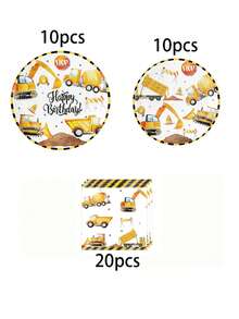10件/20件/40件/80件黃色工程主題生日派對用品 工程主題裝飾品 包含餐盤、餐巾紙、一次性餐具、傾卸卡車餐具 生日派對裝飾禮品 - 彩色 - 查看 8