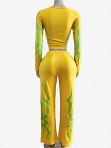 Spice Girls Autumn and Winter Sports Printing Contrast Color Casual Fashion Suit Women's Two-Piece Set - Amarillo - Ver 3