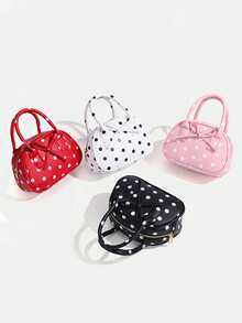 1pc Girls Vintage Polka Dot Bow Handbag, Sweet Versatile Girly Style Crossbody Bag, Suitable For Daily, Date And Commute - M2216 Polka Dot - View 2