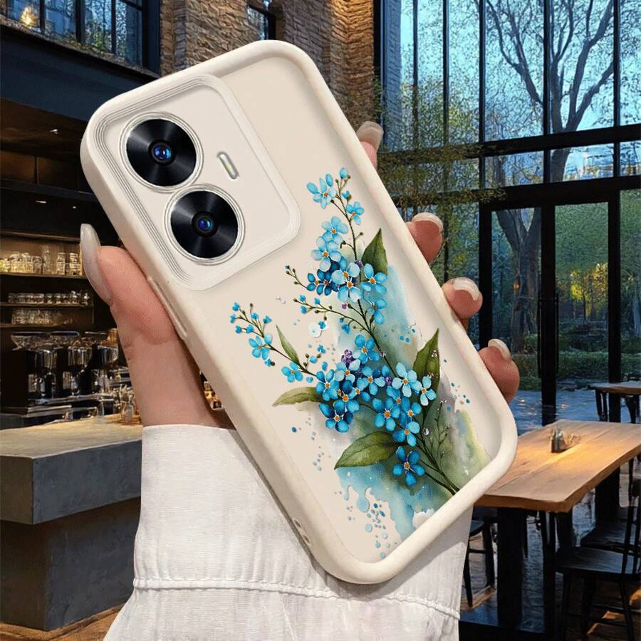 Phone Case - Blue Forget-Me-Not Bouquet Design Phone Case, Compatible With Realme C2 C3I C11 C12 C15 C17 C21Y C25Y C25S C30S C33 C35 C51 C53 C55 C63 C65 C67 5S 5I 6 7 8 9 10 20 12Pro+ 11X 30A Narzo50Iprime 50A Tianyan Ladder, New Mobile Phone Case - (單色)每包1件 - 查看 1