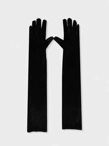 1 Pair Women's Black Gold Velvet Evening Party Sexy Gloves - Black - View 7
