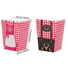 10/20/40 piezas Cajas de papel para palomitas del Festival Bávaro, Cajas de regalo de dulces a cuadros rojos & blancos, Patrón de vestido Dirndl, pantalones de cuero y astas de ciervo, Bolsas de papel para fiesta con borde festoneado de 3.16x2.36x4.3 pulgadas, Adecuadas para Oktoberfest, cumpleaños, boda, decoración festiva - Multicolor - Ver 2