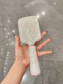 1pc Premium Artificial Diamond Inlaid Long Handle Air Cushion Massage Comb, Scalp Relaxation Massage Comb - Silver - View 1