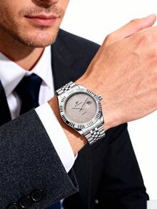 RICECGO Reloj de calendario de negocios para hombres, diseño único y exótico, regalo perfecto para el desplazamiento diario, accesorio de moda para hombres - Plateado - Ver 2