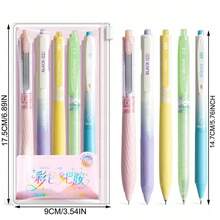 5支可伸縮凝膠筆，淺藍色靜音無噪音按壓筆，0.5mm細筆尖快乾黑色墨水順滑書寫筆，適用於考試、學校、辦公文具套裝 - 馬卡龍色 - 查看 7