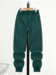 Boys' Sweatpants Athletic Pants, Versatile Bottoms With Pockets And Ribbed Cuffs, Suitable For Spring, Autumn And Winter - Dark Green - View 3
