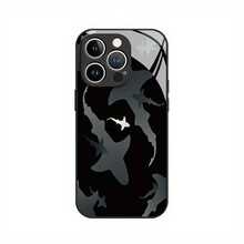 Shark Pattern Phone Case Suitable For IPhone 16 Pro Max/ 15 Pro/ 14 Plus/ 13/ 12/ 11/ X/ Xr/ Xs Max, Featuring A Stylish Design, Tempered Glass, And A Premium - 黑色 - 查看 6
