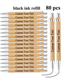 20/50/70/100pcs Personalized Bamboo Ballpoint Pens - Customized Engraved Name, Date, Lightweight Retractable, Weddings, Parties, Guest Books, Office And School Supplies, Forever Love, Personalized Gift, Graduation Gift, Thoughtful Gift, Teacher Gift, Stationery - Brown - View 16