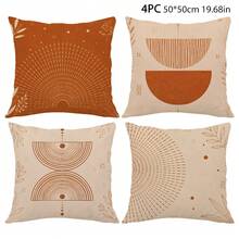 4 Stücke Karamellbraune abstrakte Sonnenaufgang geometrische Muster Kissenbezüge [Kissenfüllungen nicht enthalten], 40*40cm/45*45cm/50*50cm, [Einseitiger Muster] Hergestellt aus Polyestermaterial, personalisierte Heimdekoration, böhmische Halbkreis-Linien-Blatt Kissenbezüge, Raumdekoration, Heimdekoration, Schlafzimmerdekoration, Raumdekoration für Sofa, Wohnzimmer, Schlafzimmer, Auto, Büro, Hotel, B&B Dekoration, perfektes Geschenk für Familie und Freunde - Verschiedenfarbig - Übersicht 12