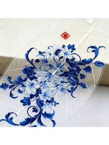 1pc Blue And White Porcelain Style Leaf Vein Bookmark With Tassel, Chinese Ink Art Peony And Peacock Pattern, Handmade Natural Leaf Bookmark, Ideal Gift For Readers And Students - View 6