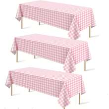 1pc/3pcs Pink And White Plaid Plastic Tablecloth, 54 X 108 Inch Disposable Rectangular Tablecloth, Suitable For Birthday, Graduation Party, Wedding, Anniversary, Bachelor Party, Theme Event Decoration - Multicolor - View 1