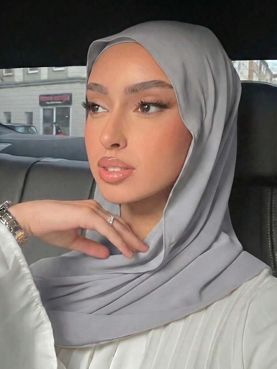 1pc Solid Color Women's Chiffon Headscarf Shawl - Light Grey - View 1