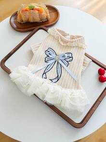 PETCIRCLE 1pc Pet Clothes Dog Cat Outfit Cute Pet Spring Summer Multi-Layer Mesh Tutu Dress Blue Bow Tulle Skirt - Multicolor - View 5