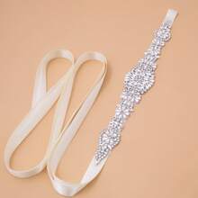 1pc Handmade Rhinestone Bridal Belt Women's Rhinestone Wedding Dress Accessory - Sliver Applique + Ivory Ribbons - View 1