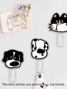 2Dflat-4pcs Cat & Dog Auxiliary Hooks - No Drilling, No Trace Door & Bathroom Hooks, Easy Installation, Stylish Design Suitable For Kitchen, Bathroom, Living Room Decoration, Hanging Storage - Decorative Wall Hooks|-Room Decoration - Black - View 10