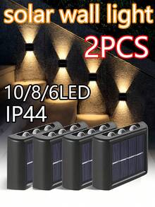 2pcs Solar Up & Down Light Wall Lamp, 10/8/6 LED Waterproof Outdoor Wall Light, Auto On/Off Warm White Landscape Lighting, Suitable For Yard Fence Stairs - 2PCS - View 1