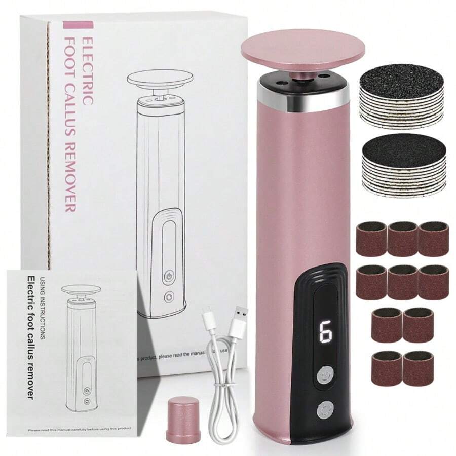 2-In-1 Electric Manicure & Pedicure Care System – 6 Adjustable Speeds, 7600 RPM Motor, LCD Display, Type-C Fast Charging 1200mAh Rechargeable, 2 Replaceable Heads For Removing Calluses And Dead Skin - Pink - View 1