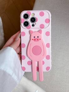 1pc Pink Side 3D Heart, Painted Polka Dot Pattern + Foldable Cute Pig Stand Phone Protective Case, Compatible With IPhone 17/17pro/17promax/16/16pro/16promax/15/15pro/15promax/15plus/14/14pro/14plus/14promax/13/13pro/13promax/12/12pro/12promax/11/11promax - Multicolor - View 7