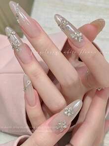 5pcs Random Mixed Style Water Drop Zirconia Flower Nail Art Charms, Sparkling Five-Petal Flower With Pearl And Rhinestone Embellishments, DIY Wearable Nail Accessories - Multicolor - View 4