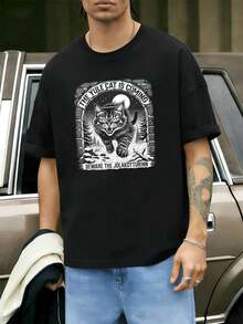 Schwarzes Herren-T-Shirt mit Katzenmotiv von Yule, weiche Baumwolle, bequeme Passform, l?ssig, komfortabel, Grafikdesign, Neuheit - Schwarz - Übersicht 1
