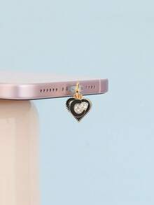Shiny Diamond Heart Letter Type-C Port Dust Plug, Soft Silicone Dust Protection Cover, Suitable For E-Readers, Phones, Tablets, Laptops, Cute Tech Accessory - Black - View 5