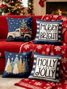 1/4pcs New Christmas Pattern Pillowcase, Christmas-Themed Throw Pillow Cover, Decorative Pillow Cover, Square Pillowcase, Christmas Decoration, Suitable For Living Room, Sofa, And Bedroom Party Decor, Pillow Insert Not Included 18x18 Inches - Multicolor - View 4