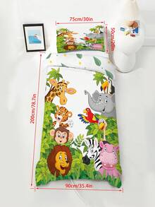 2PCS Kids Jungle Animals Bedding Set For Toddler, Cute Cartoon Safari Animals Print Duvet Cover Set , Soft Zoo Themed Bed Decor For Boys And Girls - Multicolor - View 14