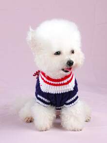 1PC Pet Clothes Small Dog Puppy Cute Simple Solid Color Versatile Spring/Autumn Warm Navy Sweater - Blue - Blue - View 4