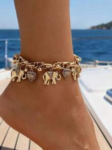 1pc Personalized Elephant Enamel Heavy Metal Vintage Chain Link Anklet Alloy Hollow Carved Elephant Anklet - Elephant Anklet - View 7