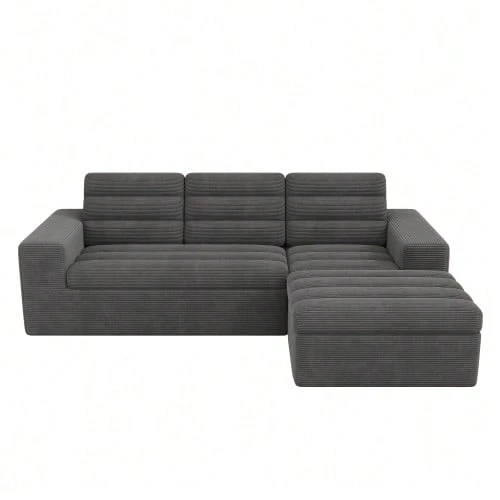 Modular L-Shaped Corner Sofa, Frameless Design, Cloud Sofa, Combinable At Will, Ideal For Living Rooms And Apartments, No Assembly Required, In Beige Corduroy Fabric. - Dark Grey - View 1