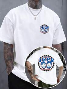 Impresión a doble cara, diseño estampado en la parte delantera y trasera, cuello redondo casual, camiseta de moda para hombre, cómoda para usar todo el año, camiseta clásica casual para hombre 100% algodón, hecha de tela de algodón suave, manga corta con cuello redondo. - Blanco - Ver 1