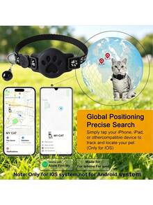 Pet Anti‑Lost Tracking Tag With Adjustable Paw‑Print Pet Collar, Works With Apple Find My App, Global Real‑Time Location Locator, Replaceable Battery & Sound Alarm Tracker, For Cats & Small Dogs, Only Compatible With IOS Devices - Multicolor - View 4