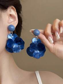 1 Pair Exaggerated Fashion Blue Acetate Flower Earrings Suitable For Women Party And Gathering Wear - Royal Blue - View 2