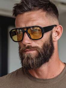 1 Pair Men's Black Double Bridge Square Frame American Retro Fashion Glasses - Black - View 1