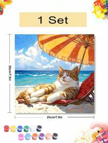 1pc/4pcs Snow Beach Scene Cat In Water Theme DIY Digital Oil Painting Handmade Adult Home Decor Holiday Gift - 20x20 - View 10