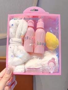 8pcs Complete Skincare Accessory Gift Set, Face Wash Headband + Disposable Towels + Travel Dispenser Bottles + Makeup Sponge Combo, Girls SPA Bath Accessories - Multicolor - View 11