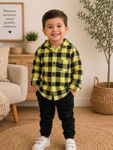 Long-Sleeved Flannel Plaid Shirt - Camisa amarilla a cuadros con capucha - Ver 2