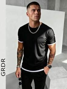 GRDR Men's Classic 2 In 1 Round Neck Short Sleeve T-Shirt, Fashionable Minimalist Commuting Versatile - Black - View 4