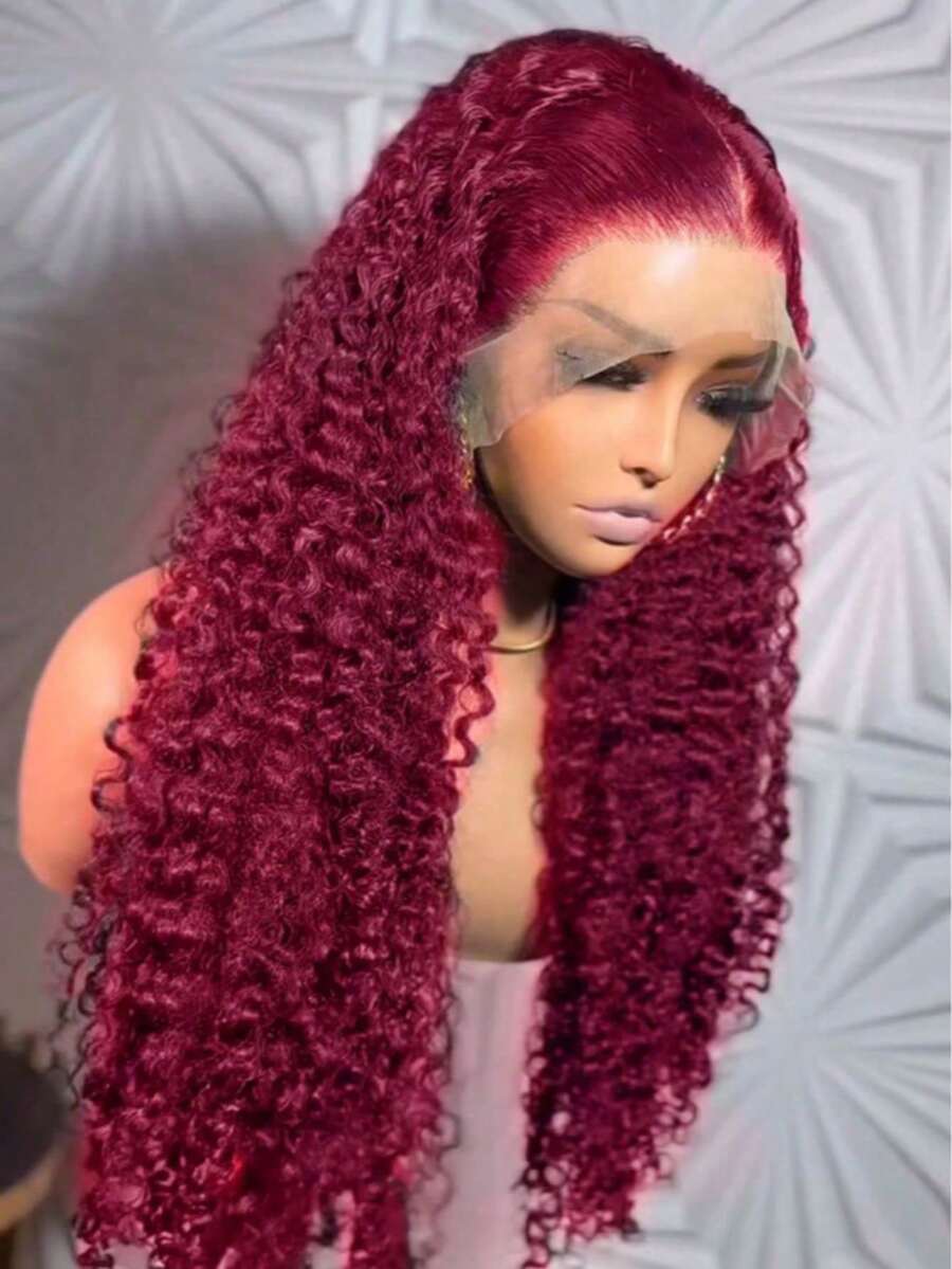 Uveous 34 Inch Burgundy Wig Human Hair 99j Burgundy 13x4 Deep Wave Lace Front Wigs Human Hair Pre Plucked HD Transparent Lace Frontal Wigs For Women Red Colored Wig - S99J - 查看 1