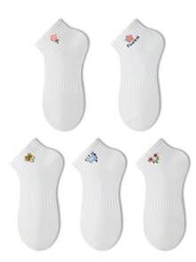 ZUJO 5雙女款花卉圖案短襪，柔軟透氣，適合四季日常穿著 - 彩色 - 查看 6