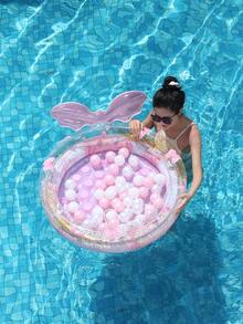 Transparent Pink Mermaid Pool Float Bed With Ball And Glitter, Inflatable Round Water Lounger For Adults, Cute Summer Pool Party Float - Multicolor - View 6
