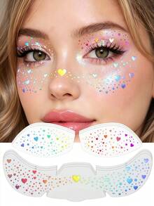 6片裝全息愛心雀斑亮粉臉部紋身貼，閃亮眼影紋身貼，愛心眼貼，防水眼部亮粉彩妝，適用演唱會、旅行、假期、節慶、萬聖節配件 - 彩色 - 查看 8