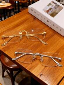 1pc Fashion Metal Rimless Rectangular Classic Versatile High-End Elegant Frameless Glasses, Suitable For Students And Office Workers - Clear - View 6