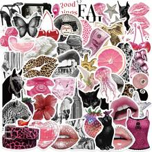 50pcs/Pack Y2K Style Personalized Pink & Black Retro Stickers, European & American Vintage Leopard Print Lips Disco Ball Cherry Element Decals, Millennium Personalized Decorative Stickers, Suitable For Decorating Water Bottles, Laptops, Luggage, Phone Cases, Scrapbooking Materials - Y2K Spice - View 10