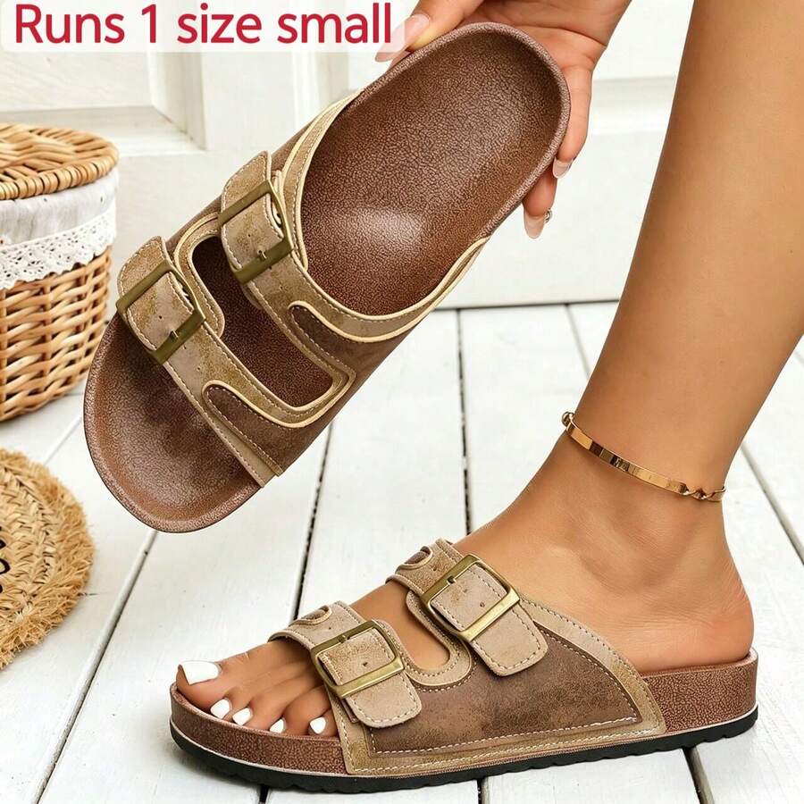 Indoor Outdoor Casual Fashion Sandals, Adjustable Buckle Slip-On Flat Slides, Color Block Patchwork, Teen Couples Shoes, Women's Shoes, New Outdoor Sports Beach Shoes, Soft Sole Soft Upper, Unisex Couples Style, Party Office Lightweight Elegant Minimalist Comfortable Casual Gathering Party Daily Travel Wedding Camping Pride Festival Summer Autumn Essential Gift Sexy Outdoor Vintage Design