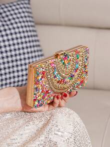 Bolso de mano/clutch de noche artesanal con incrustaciones de brillo y rhinestones, bolsa para fiestas, bolsa de cosméticos, bolso bandolera con correa, bolso de moda - Multicolor - Ver 6