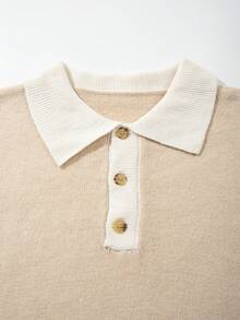 Men's Fashion Casual Vacation Daily Commute Home Wear POLO Collar Button Half Cardigan Long Sleeve Loose Ribbed Pullover Knit Sweater Autumn Winter Style - Khaki - View 5
