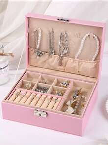 1pc Jewelry Storage Box, Leather Gift Jewelry Box, Earring Organizer, Double Layer Jewelry Box, Large Capacity PU Leather Storage Box, Removable Dividers, Key Closure,Back To School,Bedroom Room Decor,Back To School - Multicolor - View 10